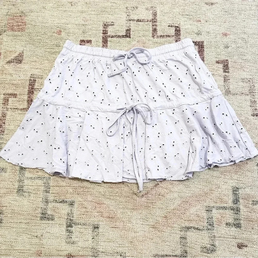 ASOS• broderie tiered mini skirt with tie detail in lilac - Picture 8 of 11